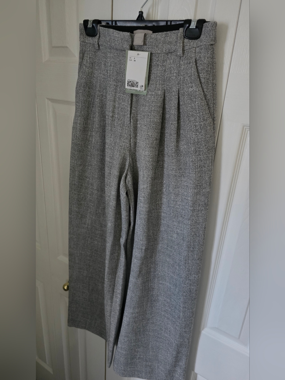 High-Waisted NWT Wide-Leg Gray Trousers In Gray melange Size 2 - Picture 3 of 11